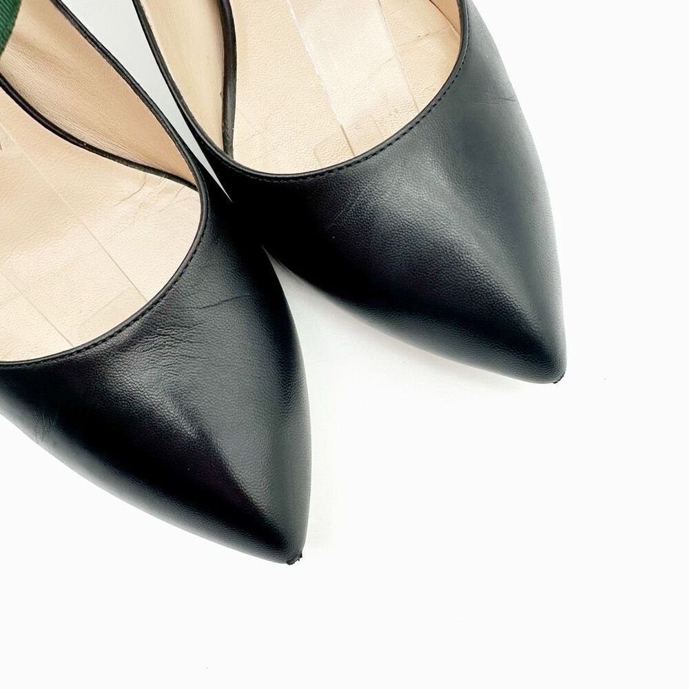 GUCCI Sylvie Black Leather Heels Size 37 US 7 Web Mary Jane Buckle Strap - Picture 5 of 13
